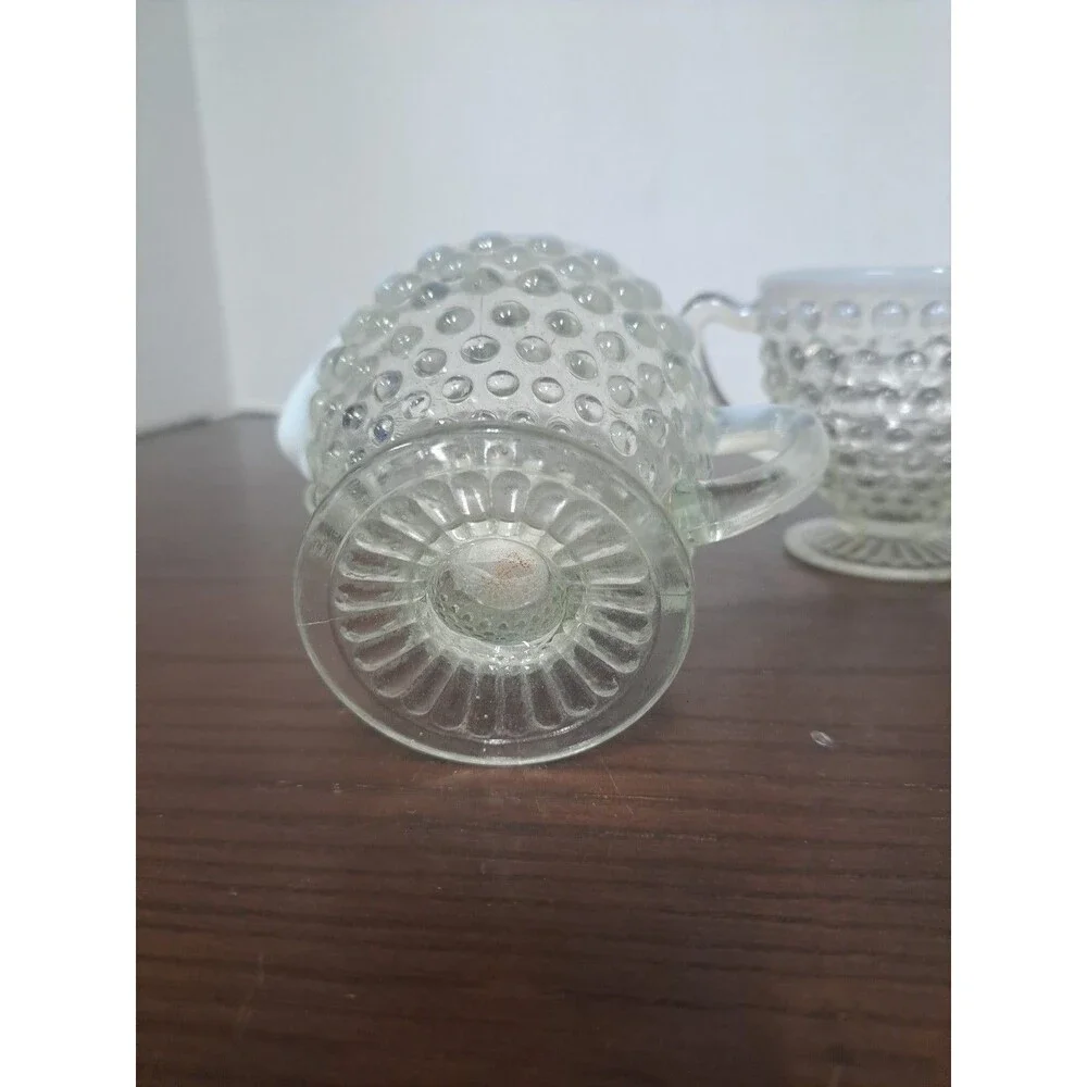 1940s Anchor Hocking Opalescent Hobnail Open Sugar Bowl And Creamer